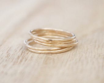 Ultra thin hammered gold stacking rings, gold rings, stacking rings, set of 5, gold stackers, gold fill rings, thin gold ring