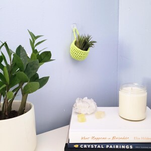 Small Colorful Air Plant Hanging Basket, Crochet Wall Planter in Lime Green