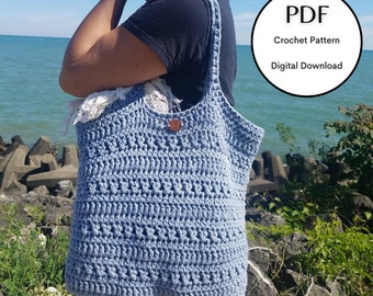 PATTERN, Crochet Tote Pattern, Digital Download, The Lakeside Tote Crochet Pattern, PDF, Tote Bag DIY