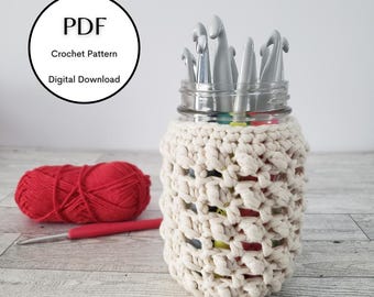 Crochet Mason Jar Cozy Pattern, Cobblestone Design (PDF Pattern)