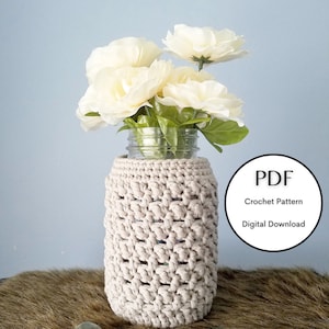 PATTERN, Crochet Mason Jar Cozy Pattern, PDF, Digital Download, Mason Jar Cover DIY, Mason Jar Decor, Cobblestone Jar Cozy Pattern