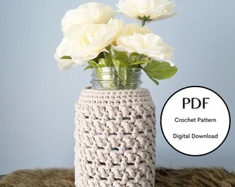 PATTERN, Crochet Mason Jar Cozy Pattern, PDF, Digital Download, Mason Jar Cover DIY, Mason Jar Decor, Cobblestone Jar Cozy Pattern