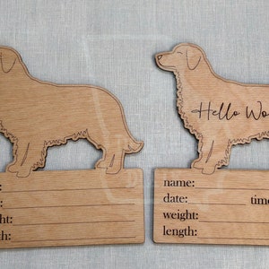 Personalized Birth Announcement Wooden Plaque Sign | Golden Retriever, Golden Dog Nursey, Baby Shower Gift