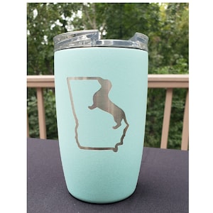 12oz Aqua Dachshund Tumbler Travel Coffee Mug -- Powder Coated Stainless Steel | Doxie Gift