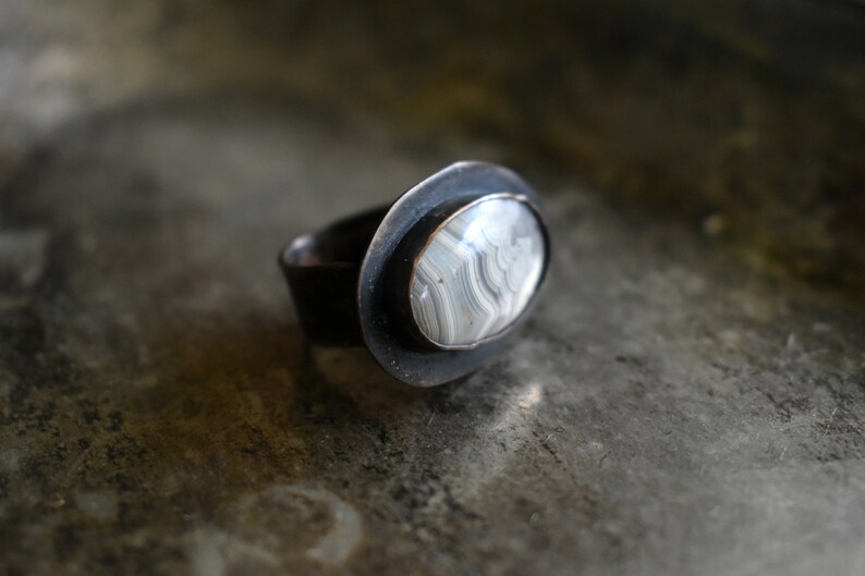 Crazy Lace Agate Ring Adjustable Ring Rustic Copper Stone Ring Solitaire Ring Gift For her Mothers Day Present Stone Jewelry