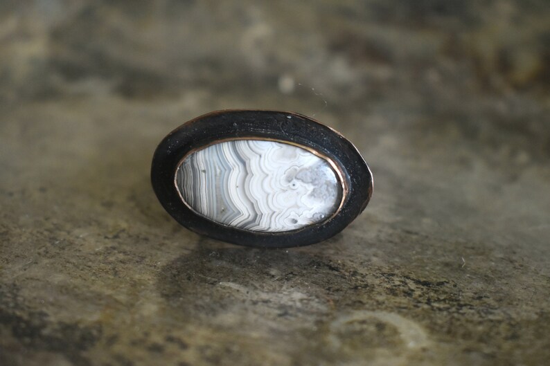 Crazy Lace Agate Ring Adjustable Ring Rustic Copper Stone Ring Solitaire Ring Gift For her Mothers Day Present Stone Jewelry