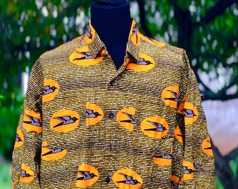 Size 3X African Wax Print Men’s Long Sleeve Shirt, Ankara Shirt, Summer Shirt, Cotton Shirt, Kitenge Shirt
