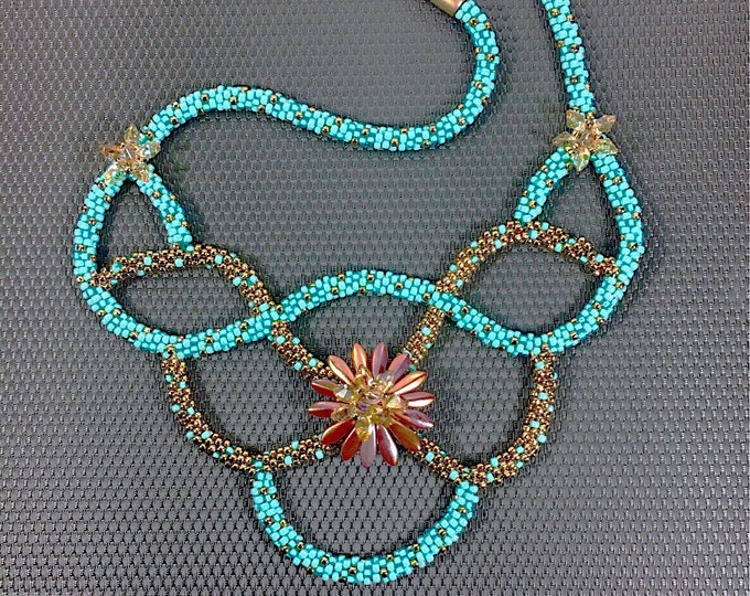 Seductive Criss Cross Turquoise/Copper Necklace