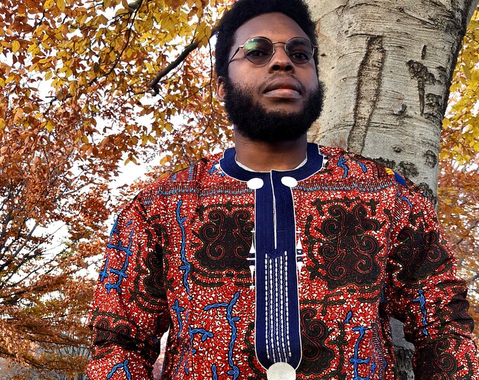 Embroidered African Wax Print Men’s Long Sleeves Shirt, Ankara Shirt, Summer Shirt, Cotton Shirt, Kitenge Shirt