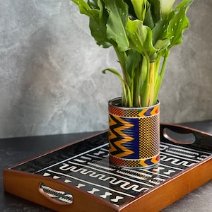 Black n’ White Mudcloth Resined Tray, Wood & Fabric Tray, Wedding Gift Trays ,  Ankara African Tray SKU MRT1003