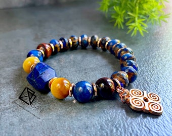 Royal Lapis Mens Bracelet, Gemstone Bracelet, Blue-Copper Bracelet