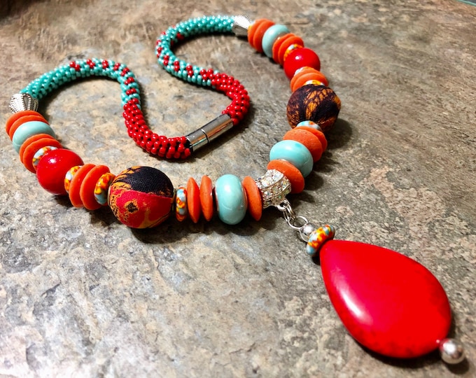 Red ‘n’ Turquoise Kumihimo Necklace