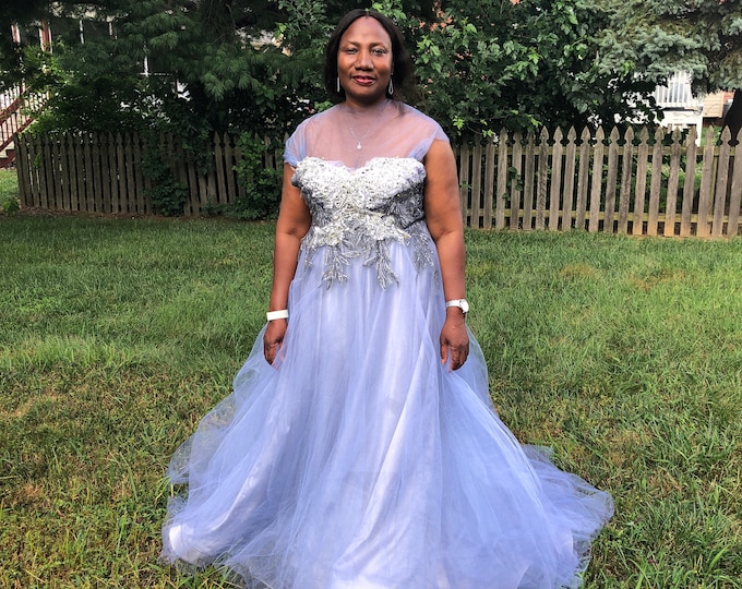 Silver Ball Gown, Special Occasion Dress, Wedding Dress, Anniversary Dress, Statement Dress