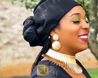 HABIBA TURBAN HAT, PreMade Turban Hat, Bow Turban Hat, Stretchy Turban Hat, Ankara Turban Hat, African Turban Hat, StretchTaffeta,Sku TH1002