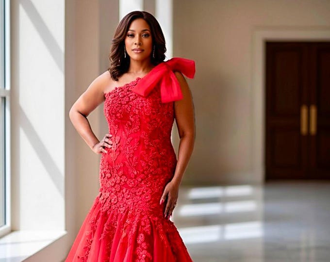 RED RENÉE Bridal Mermaid style Gown with 3D beaded Flowers & asymmetrical hemline< Detachable Train, Wedding Dress, 3D Lace, SKU# WDMG1030