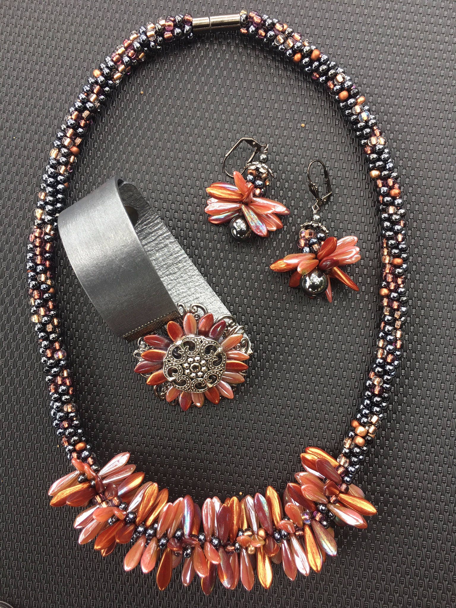 Iridescent Copper & Pewter Jewelry Set