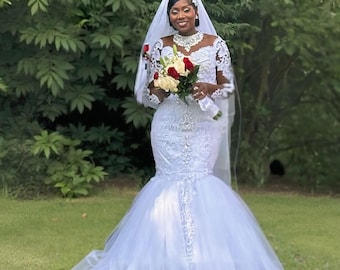 LEILA PEARL Bridal Crystals n Pearls Mermaid Gown with detachable train, Wedding Dress, SKU# WDMG1026