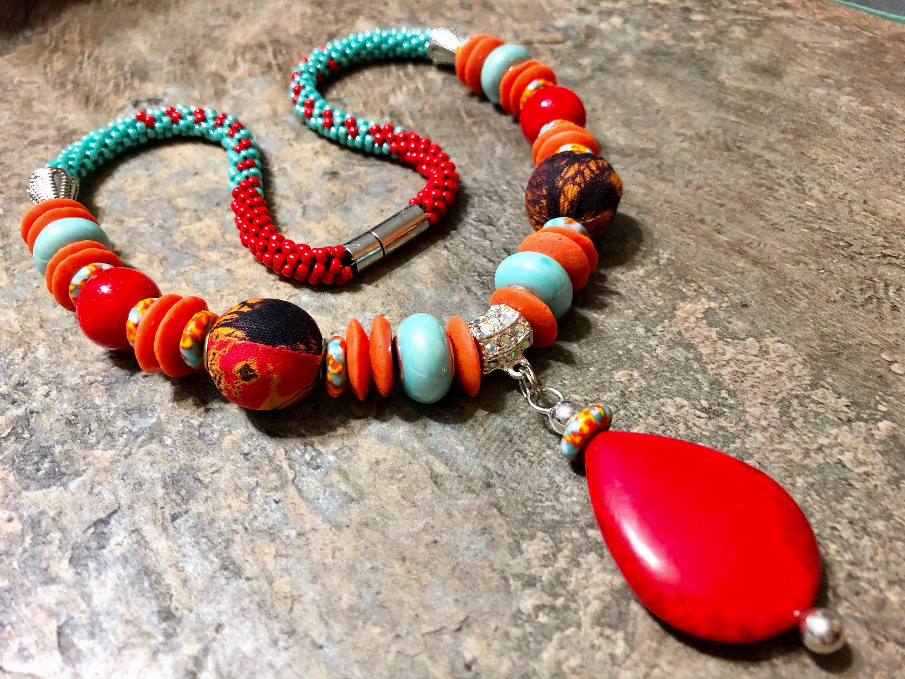 Red ‘n’ Turquoise Kumihimo Necklace