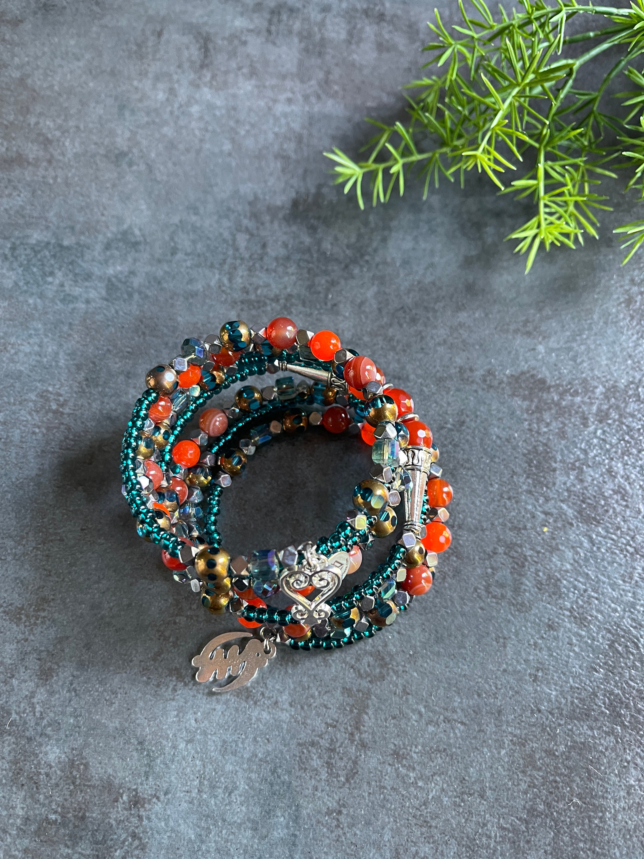 Memory Wire Bracelet Set in NATURE colors - wood, 11/0 seed beads