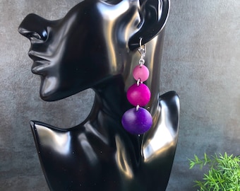 PURPLE-FUCHSIA GODDESS Leather Earrings, Real Leather Jewelry, Lightweight Earrings, Metallic Earrings, Statement Errings