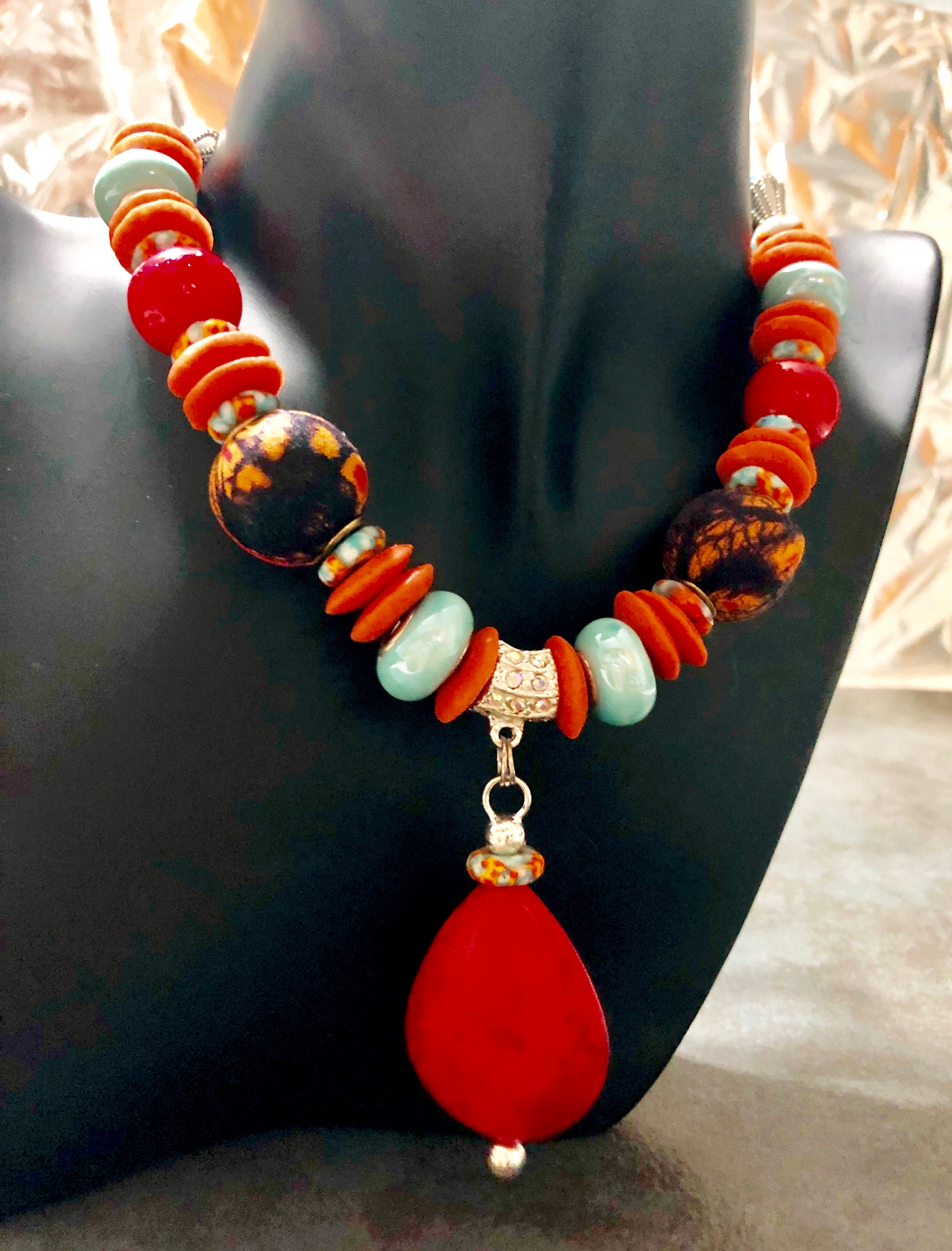 Red ‘n’ Turquoise Kumihimo Necklace