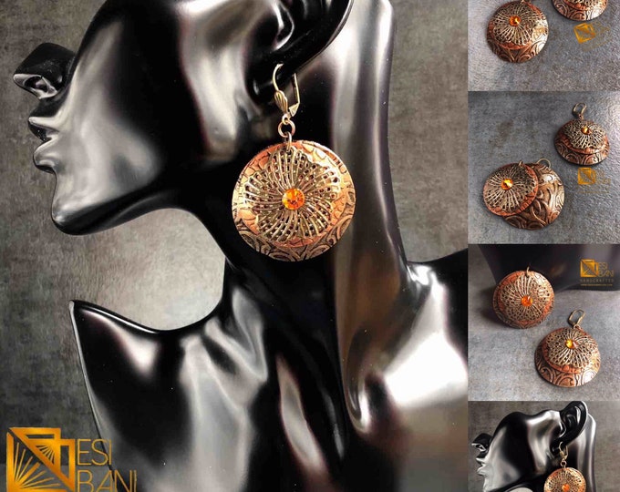 BRONZE DIVA Leather Earrings, Real Leather Jewelry, Lightweight Earrings, Metallic Earrings, Statement Earrings LER1001