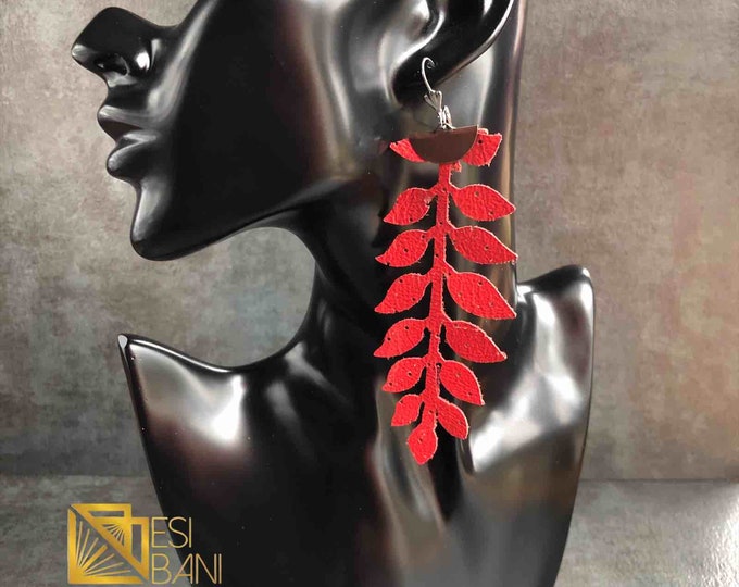 Vine Elegance Leather cascading Earrings, Real Leather Jewelry, Lightweight Earrings, Metallic Earrings, Statement Errings