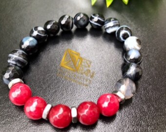 Agate’n’ JadeStretch Bracelet/ Gemstone Bracelet/ unisex jewelry