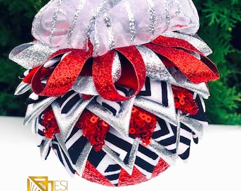Santa Mudcloth n Sequin African Print Christmas Ornament, Round Quilted Fabric Ornament, Royal Ornament, Ankara Ornament SKU KCO1007