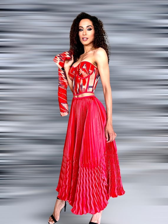 white christmas dresses Strapless Corset Pleated Midi Dress