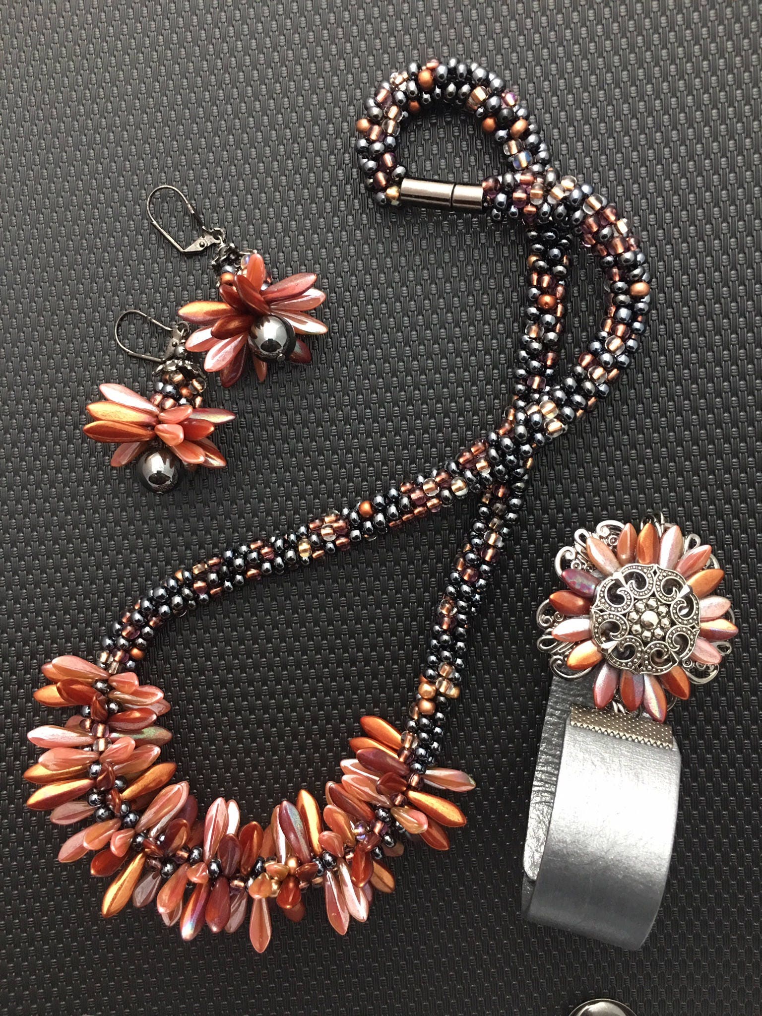 Iridescent Copper & Pewter Jewelry Set