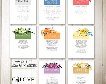 Set of eight 8x10 designs LDS Young Women Values INSTANT | Etsy