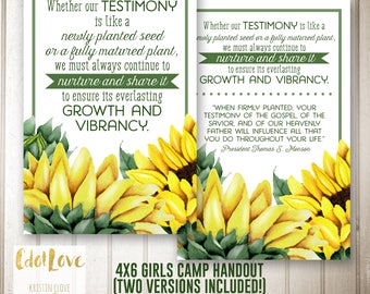 Girls camp handouts - Testimony is like a seed quote  INSTANT download  / Young Women LDS quotes