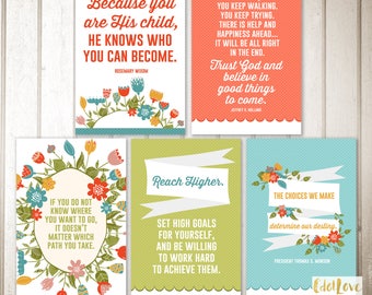 Girls camp handouts - Set of FIVE quotes with coordinating designs  -  INSTANT download  / Young Women LDS quotes