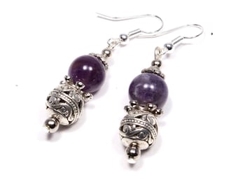 Amethyst Drop Earrings on Silver-Plated Ear Wires - Purple Gemstone Earrings - Amethyst Dangle Earrings - Amethyst Earrings - Purple Drops