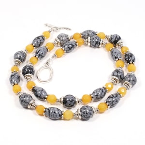 Grau und Gelb Edelstein Halskette - Schneeflocke Obsidian Halskette - Achat Halskette - Graue Schneeflocke Obsidian Gelb Achat Edelstein Halskette