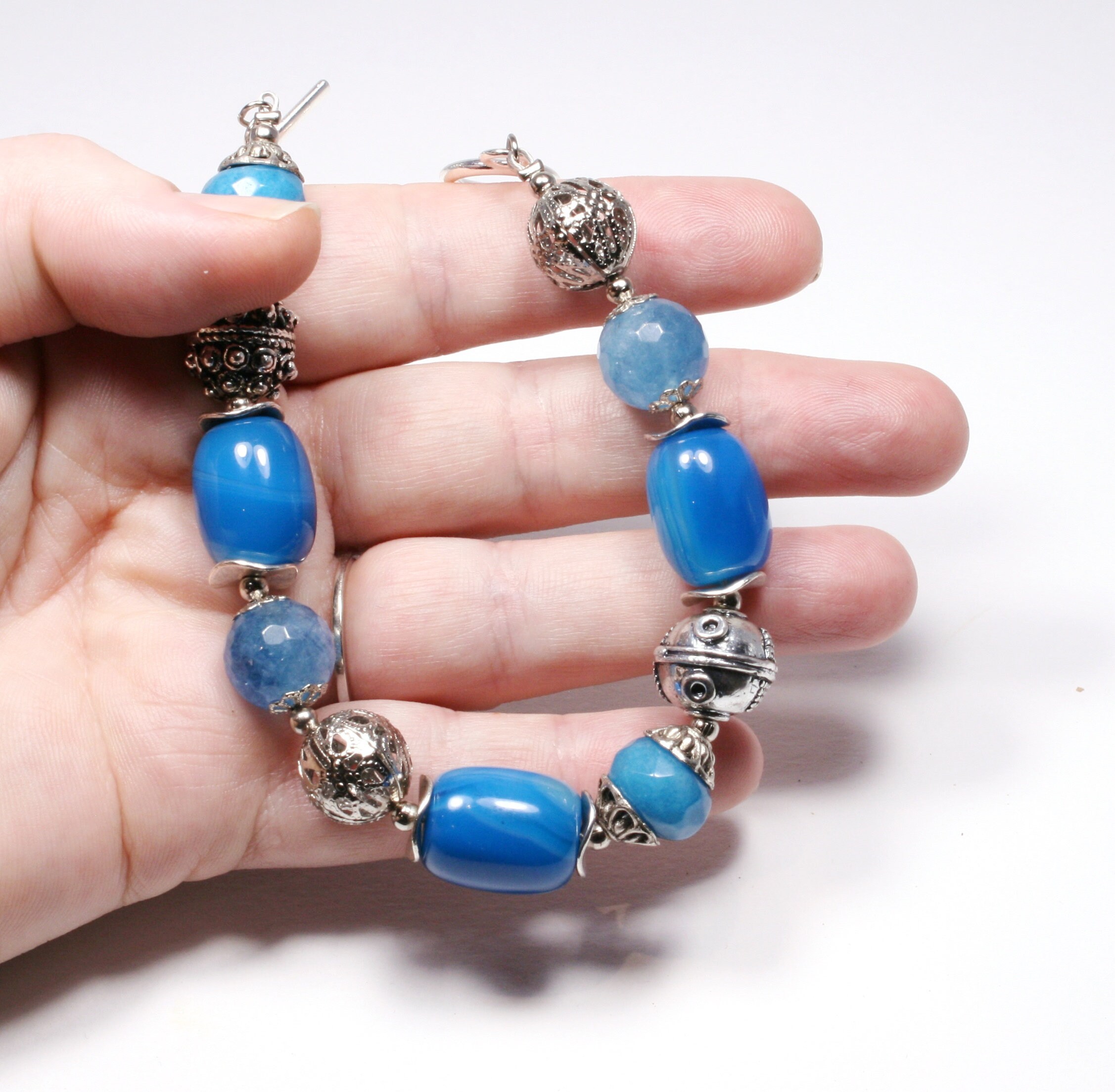 Blue Beaded Bracelet Blue Gemstone Bracelet Blue Bracelet Etsy UK