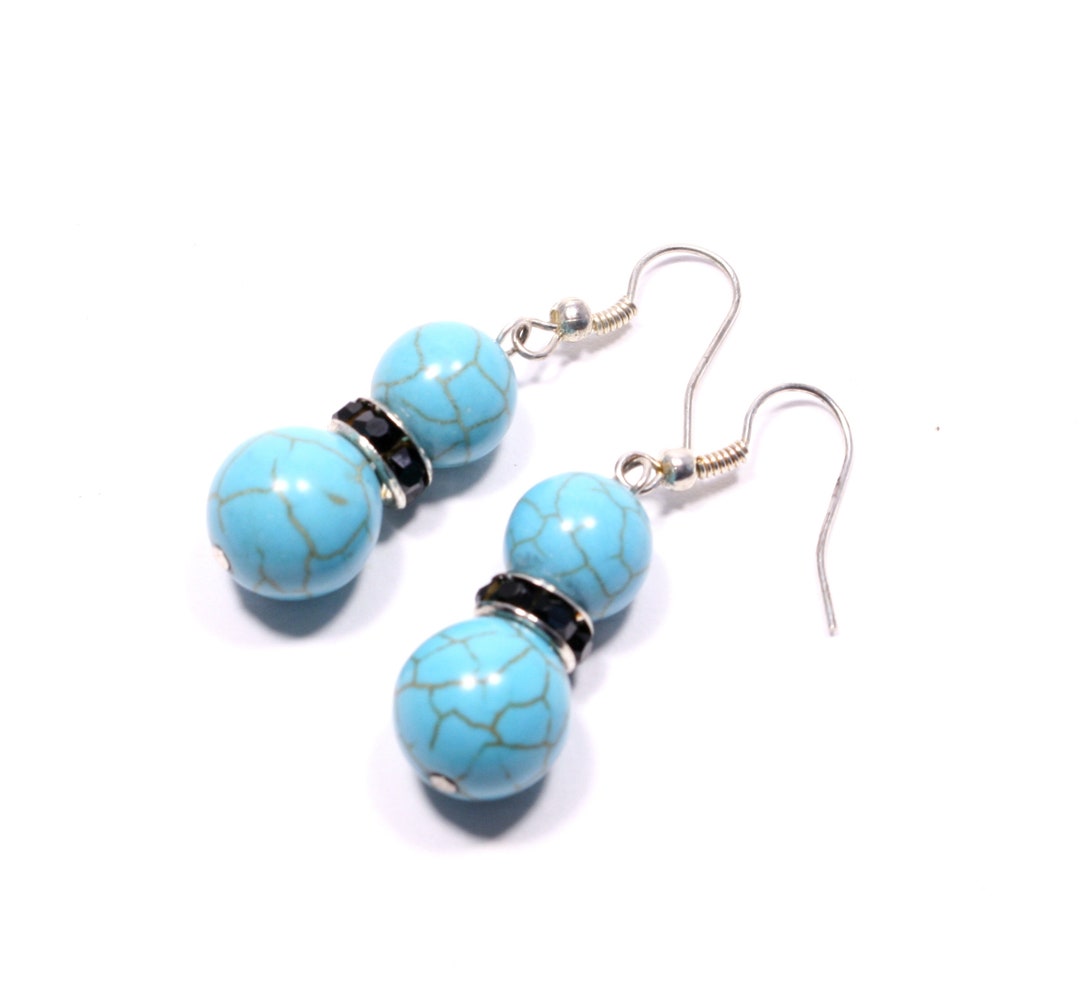 Drops of Blue Turquoise Golden Bronze Drop Earrings