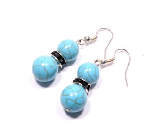Turquoise Drop Earrings, Ladies Turquoise Earrings, Turquoise Dangles, Blue Gemstone Drops, Turquoise Howlite Semi Precious Stone Earrings
