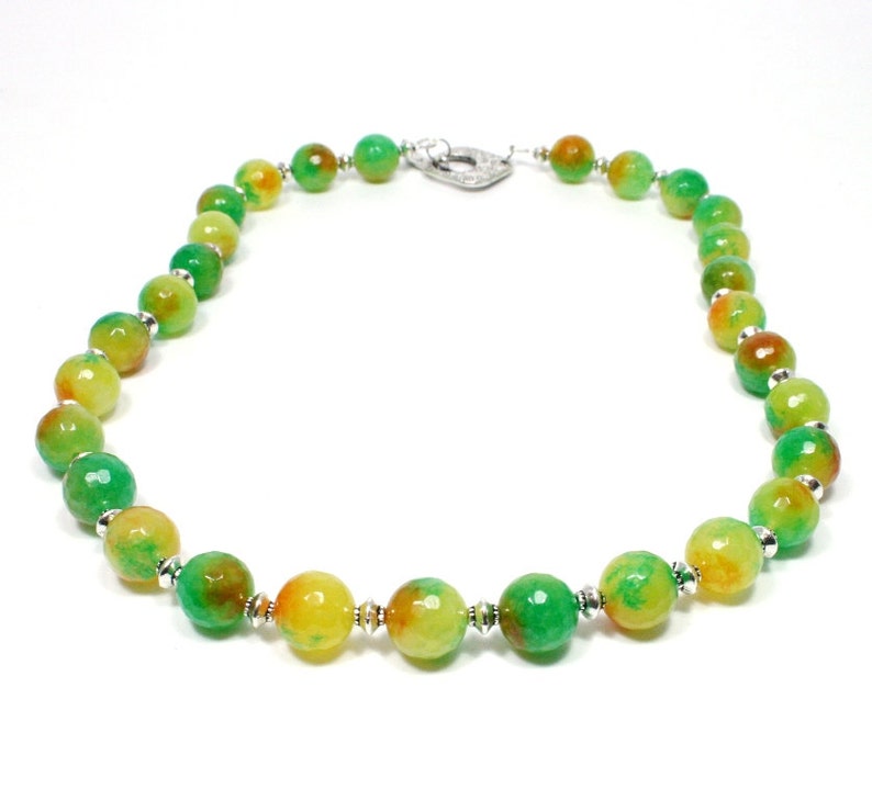 Bright Agate Necklace Green Yellow Beaded Necklace Gemstone Jewelry Gemstone Necklace Colorful