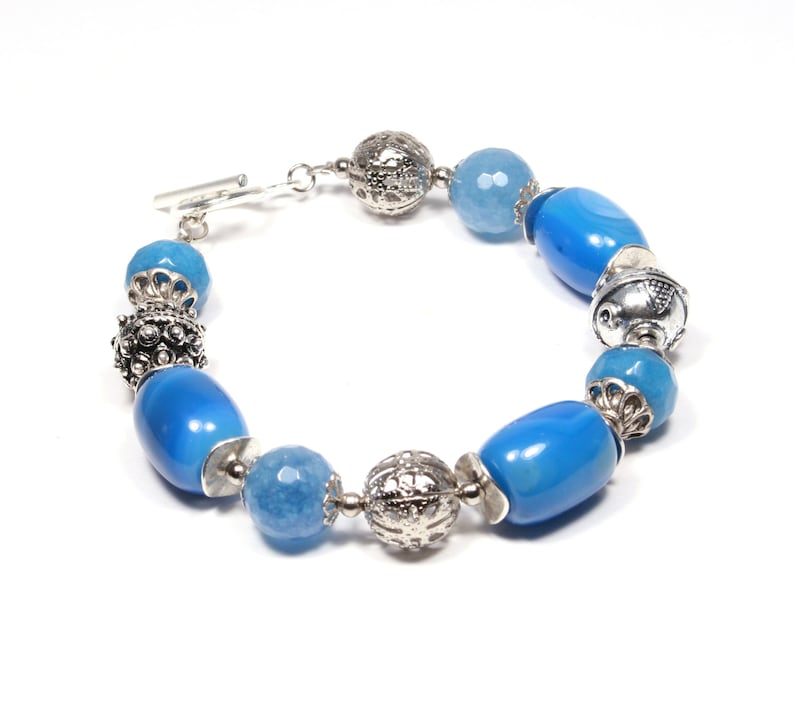 Blue Beaded Bracelet Blue Gemstone Bracelet Blue Bracelet - Etsy UK