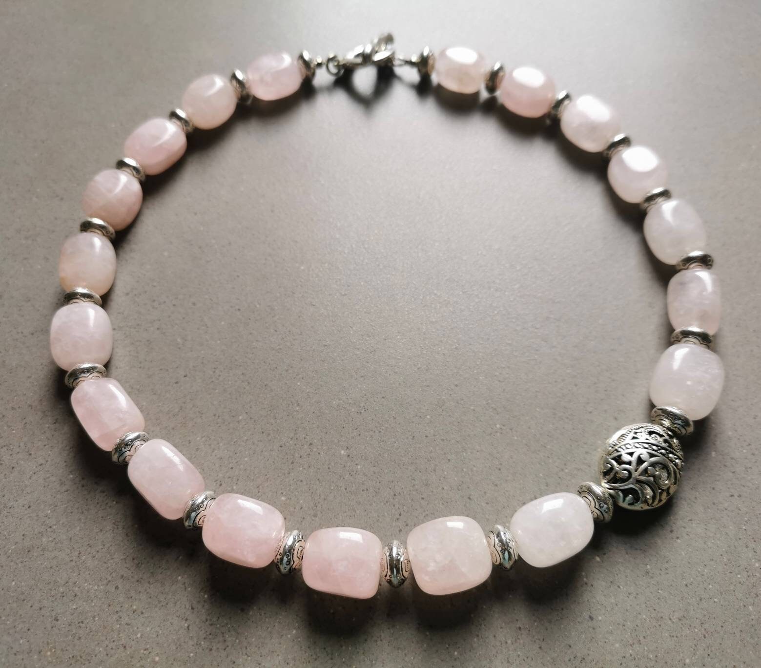 Rose Quartz Necklace Semi Precious Gemstone Necklace Semi Precious