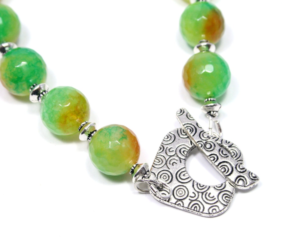Bright Agate Necklace Green Yellow Beaded Necklace Gemstone Jewelry