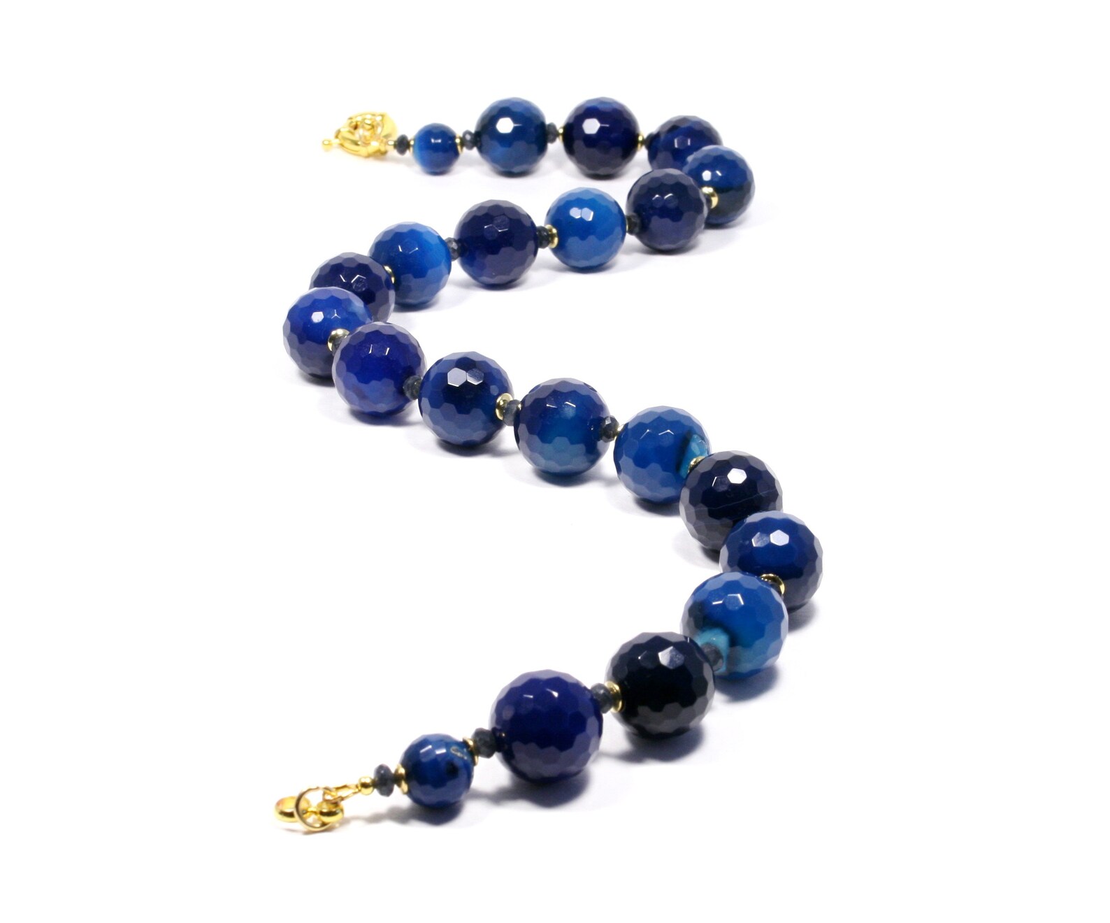 Blue Agate Gold Necklace Blue Gemstone Choker Necklace Etsy UK