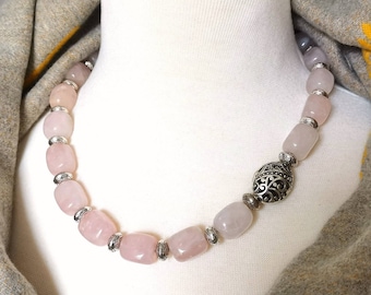 Rose Quartz Necklace - Semi Precious Gemstone Necklace - Semi Precious Stone Jewelry - Pink Necklace - Gemstone Jewelry -Rose Quartz Jewelry