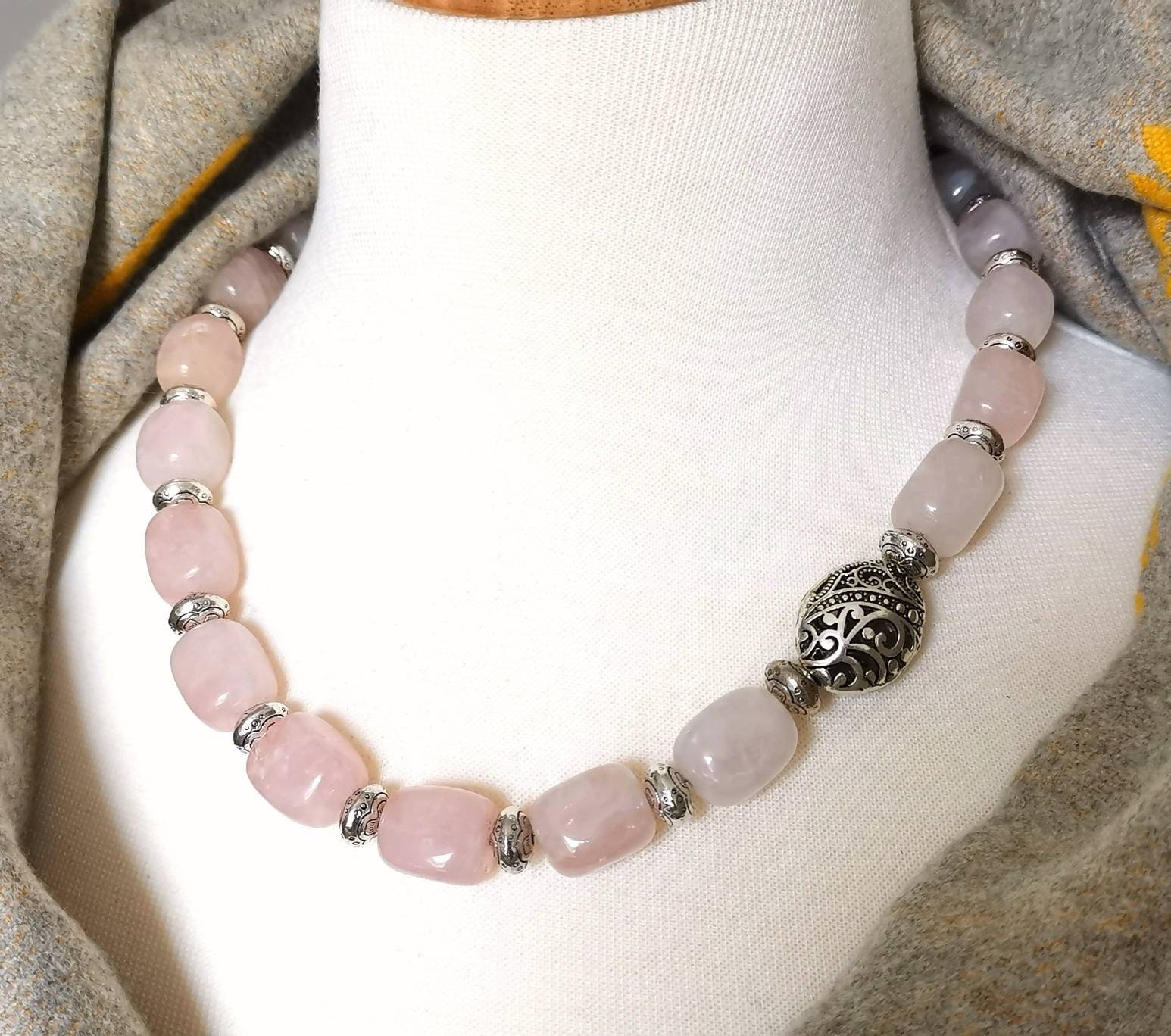 Rose Quartz Necklace Semi Precious Gemstone Necklace Semi Precious