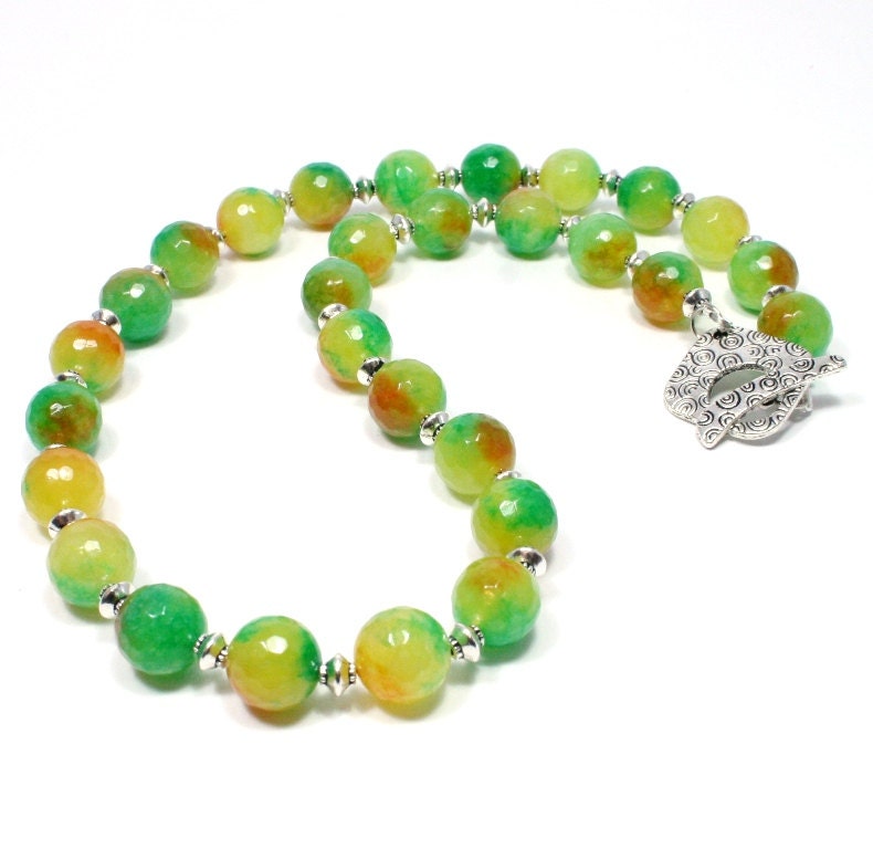 Bright Agate Necklace Green Yellow Beaded Necklace Gemstone Jewelry