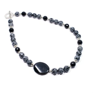Onyx Snowflake Obsidian Necklace - Semi Precious Stone Longer Necklace - Grey Black Beaded Gemstone Necklace - Big Skies Jewellery