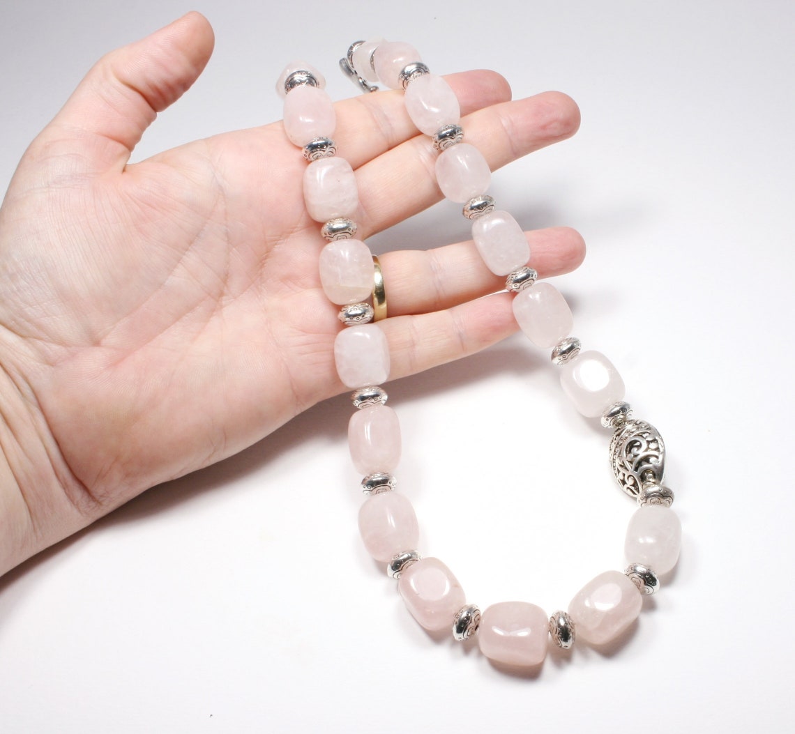 Rose Quartz Necklace Semi Precious Gemstone Necklace Semi Precious