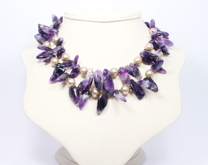 Purple Amethyst Statement Necklace Chunky Amethyst Necklace With Gold